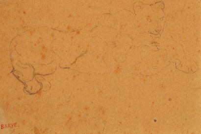 null Antoine-Louis BARYE (Paris 1795-1875) 

Etude de deux lionnes jouant

Crayon...