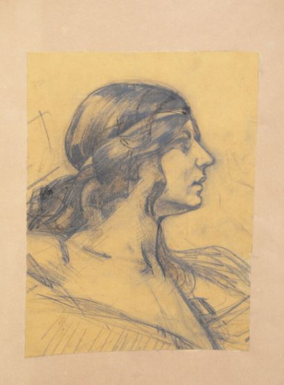 null Fernand CORMON (1845-1924) 

Tête de femme de profil droit

Crayon noir sur...