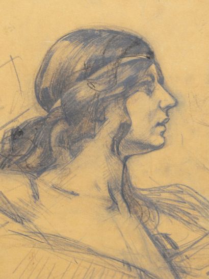 null Fernand CORMON (1845-1924) 

Tête de femme de profil droit

Crayon noir sur...