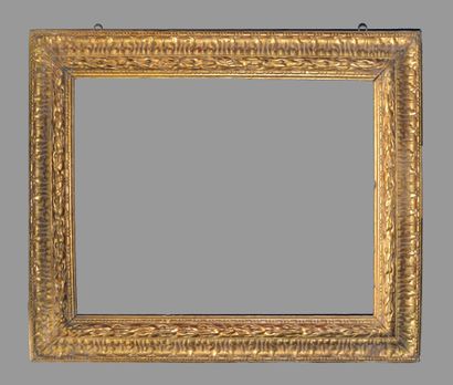 null Large carved and gilded wood frame with friezes of rosaries, laurel twists and...