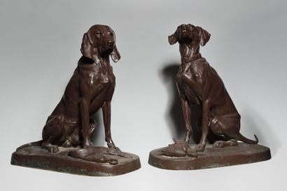 null JACQUEMART Henri Alfred (1824-1896)
Deux chiens de chasse assis, l'un ayant...