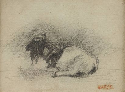 null Antoine Louis BARYE - 1796-1875
Chèvre couchée,
Crayon sur papier,
Signé du...