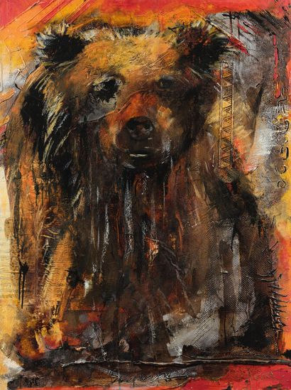 null NEGRE Virginie (born in 1959)
Bear coming out of the water 
Mixed media on canvas,
Signed...