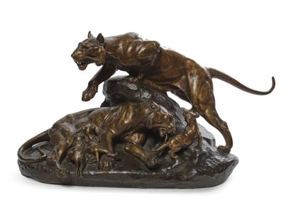 null Clovis MASSON (1838-1913)
Famille de tigres
Bronze à double patine brun et doré,...
