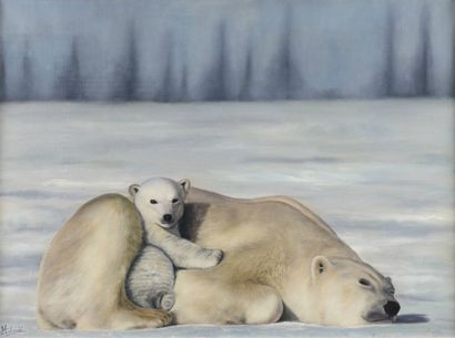 null COLOMBI Marc (né en 1954) 
L'éveil ours polaires
Huile sur toile,
Signée en...