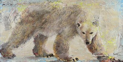 null NEGRE Virginie (born in 1959)
White bear 
Mixed media on canvas, 
120 x 60 ...