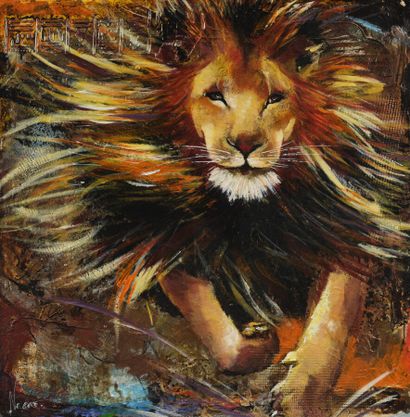 null NEGRE Virginie (née en 1959)
Lion 
Technique mixte sur toile, 
Signée en bas...