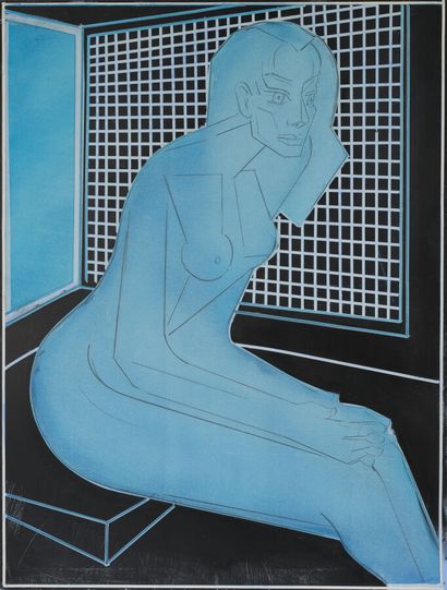 null DAUT BERISHA (1941-2023)
Femme en bleu 
Technique mixte sur toile 
124 x 95...