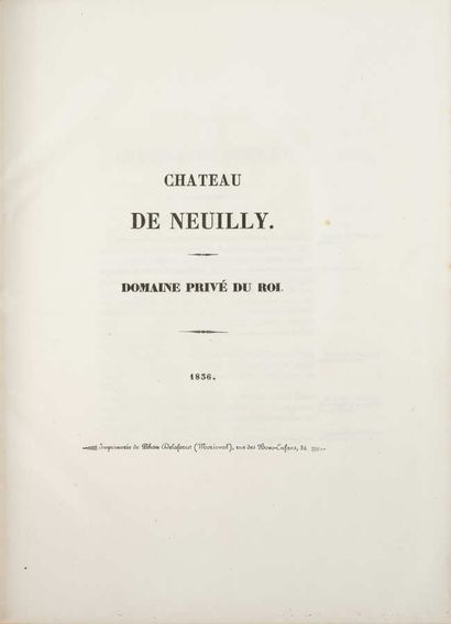 null Neuilly, 1836

Grand in-4°, reliure demi basane chagrinée, titre doré. Texte...