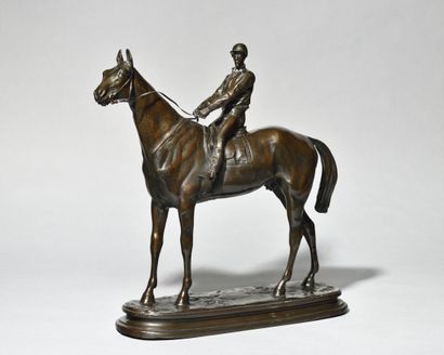 null Alfred BARYE fils (1839-1882) 
Jockey et sa Monture
Bronze à patine brune
Signé...