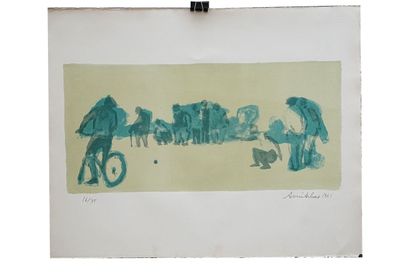null Avni ARBAS (1919-2003)
Scène de pétanque
Lithographie sur papier 
Signée au...