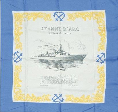 null CARRE HERMES: "Jeanne d'Arc Croiseur Ecole", fond blanc, entourage bleu, dessiné...