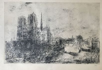 null Curt MANZ (1900-1989)
Notre Dame de Paris
Gravure à la pointe sèche,
Signée...