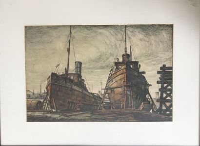 null Modern school
Boats in the harbor 
Reproduction
25 x 38 cm (at sight).
Framed...