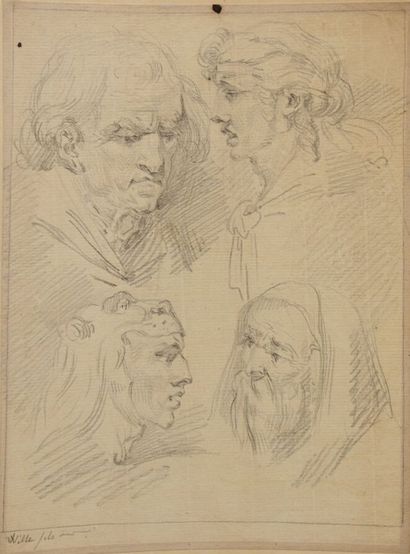 null Pierre-Alexandre WILLE (Paris 1748-1821) 
Feuille d'étude avec quatre têtes
Crayon...