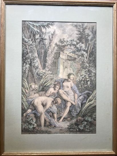 null École FRANCAISE du XVIIIe siècle
Diane sortant du bain
Gravure rehaussée,
38...