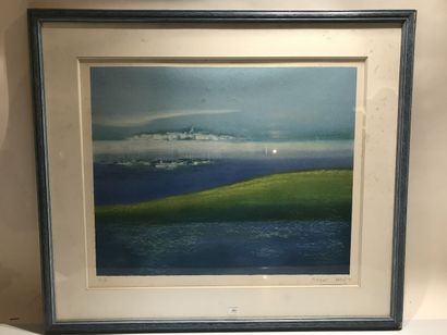 null André INGRES (Né en 1938)
La mer
Lithographie, 
56 x 76 cm.
