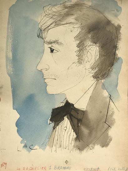 null CIRY (Michel). Portrait d'un jeune homme ; aquarelle sur traits de plume signée...