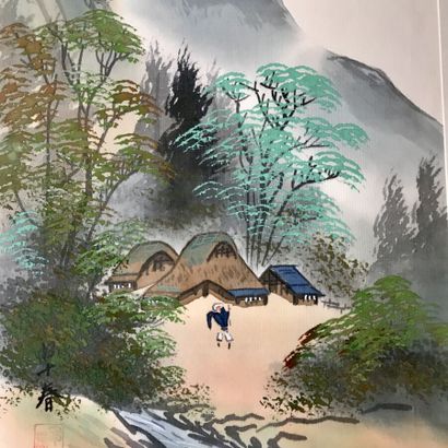 null École CHINOISE
Paysages chinois
Suite de 5 peintures sur soie,
36 x 25 cm.