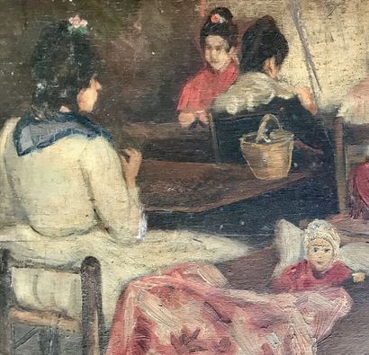 null Ecole ESPAGNOLE - Vers 1900
Femmes et berceau
Huile sur panneau,
28 x 48 cm...