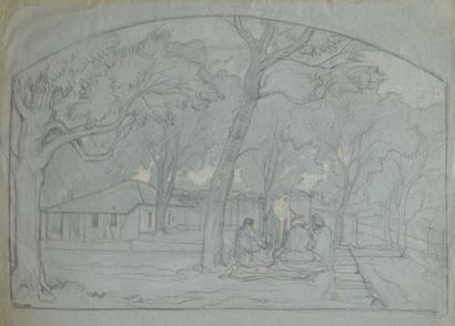 null Edouard BERTIN (Paris 1797 - 1871)
Bivouac sous les arbres
Crayon noir et rehauts...