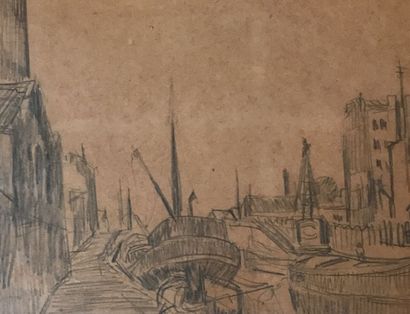 null QUIZET Alphonse (1885-1955)
Canal
Encre et lavis sur papier 
25 x 18,5 cm (à...