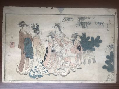 null Chobunsai EISHI (1756-1829)
Page d'album - Famille japonaise
Estampe,
Accid...