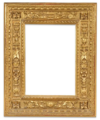 Rare carved wood frame decorated with flowered...