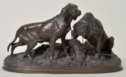 MENE Pierre Jules (1810-1879) Groupe de chiens au repos (race saintongeoise), vers...