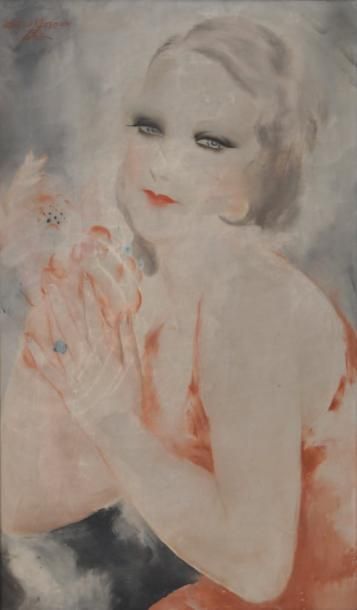 Micao KONO (1876-1854) Jeune femme à la robe rouge, 1931 Huile sur toile signée en...