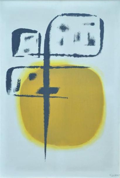 Jean PIAUBERT (1900 - 2002) Composition noire et jaune, vers 1960 Toile signée en...