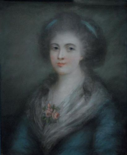 Ecole FRANCAISE de la fin du XVIIIème siècle Portrait de femme en robe bleue Pastel...