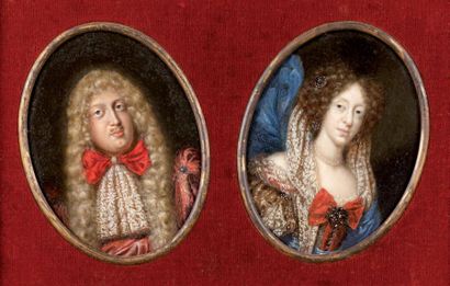 Ecole ANGLAISE vers 1700 Portrait de Gentilhomme Portrait de son épouse portant des...