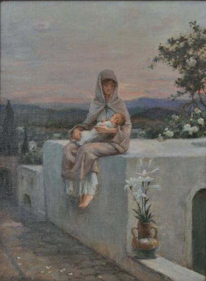 LUCAS Hippolyte (1854-1925) Maternité Huile sur toile signée et datée 1922 en bas...