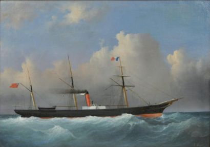 John II SCOTT (1802-1885) Navire français en pleine mer Huile sur toile signée en...