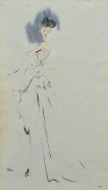 Christian BERARD (1902-1949) Jeune élégante Gouache signée du cachet de l'atelier...