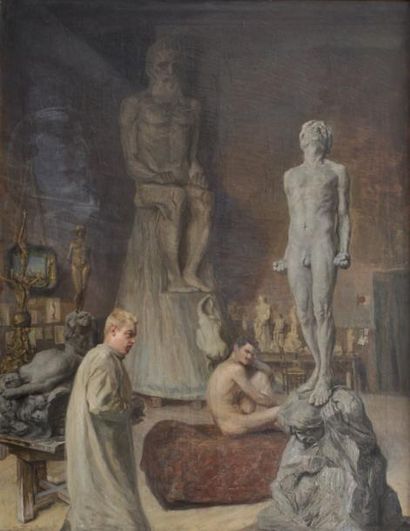 Carl WENTORF (1863-1914) Le sculpteur et son modèle dans l'atelier Huile sur toile...
