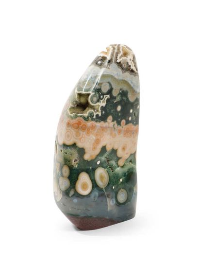 BLOCK OF ORBICULAR GREEN AND PINK AGATE with...