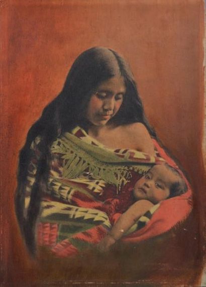 Auteur non identifié Maternité indienne vers 1900 Tirage argentique rehaussé à la...