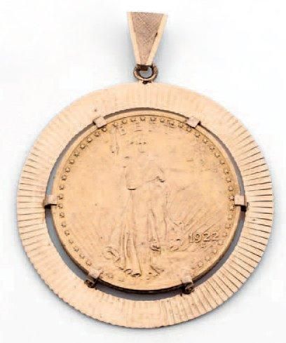 null ÉTATS-UNIS Pièce de 20 dollars, type Liberty Saint Gaudens, 1922 Montée en pendentif....