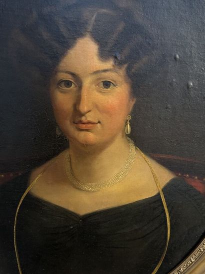 null ÉCOLE FRANCAISE - Vers 1820-1830
Portraits d'un homme et d'une femme
Huiles...