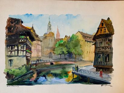 null Fernand GUILNIER (1902-1980)
"Vieux Strasbourg, 1952" - "Vue de Gerardmer, 1952"
Deux...