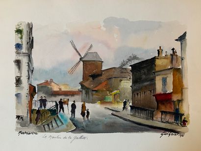 null Fernand GUILNIER (1902-1980)
"Montmartre, le moulin de la galette, 1951" - "...