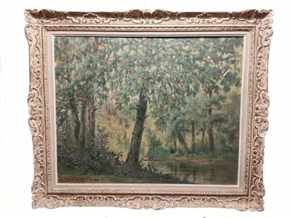 null George-Henri TRIBOUT (1884-1962)
Ruisseau en forêt
Huile sur toile signée en...