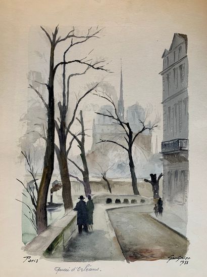null Fernand GUILNIER (1902-1980)
"Quai d'Orléans,1953" - " Paris, Ste Chapelle,...
