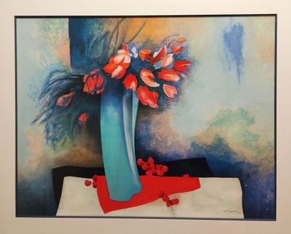 null Claude GAVEAU (1940-2021)
Fleurs et cerises
Lithographie,
56 x 76 cm.