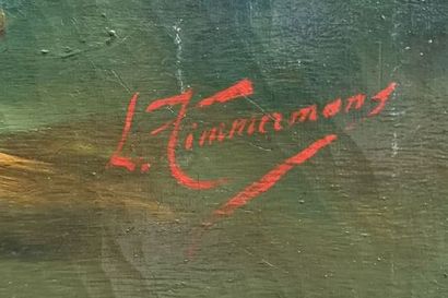 null L. ZIMMERMAN (XIX - XXème)
Nature morte au panier fleuri 
Huile sur toile signée...