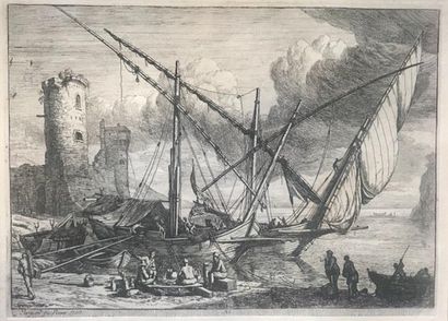 null Adrien MANGLARD (1695-1760)
Le port de Mer aux deux tours, 1753
Eau-forte signée...