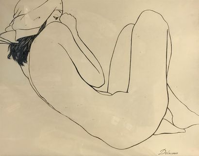 null DELACOUX (XX) 
Femme nue allongée vue de dos 
Lithographie signée en bas à droite...