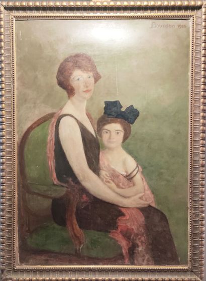 null Julien Léon BOURDON (1880-1946)
Mère et sa fille
Huile sur carton
Signée et...